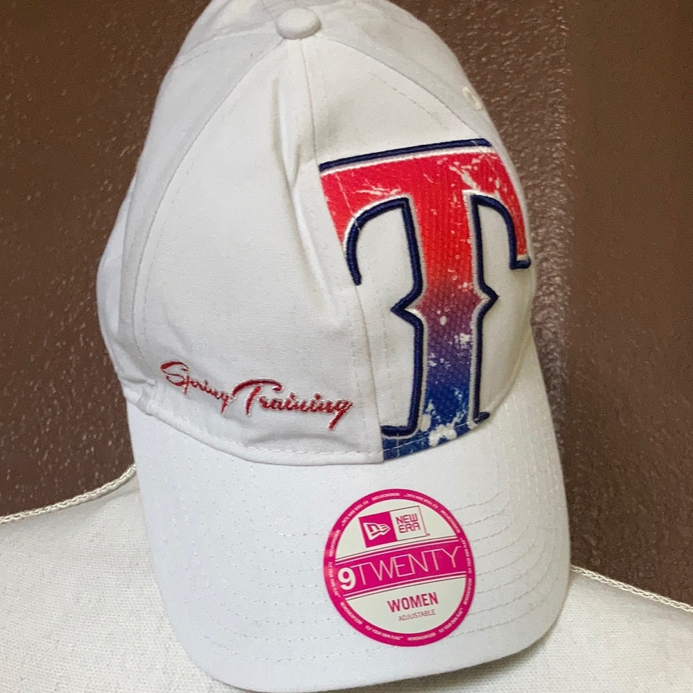 New Era White Hat with Red and Blue Logo